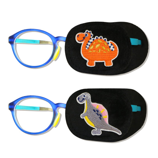 2Pcs Eye Patches for Kids Glasses (Dinosaur - Gray & Pumpkin, Left Eye)