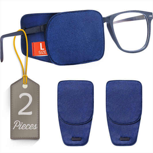 Astropic 2Pcs Silk Eye Patches for Glasses (Large, Navy Blue)