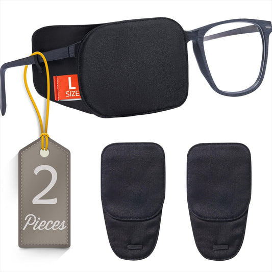 Astropic 2Pcs Silk Eye Patches for Glasses (Large, Pure Black)