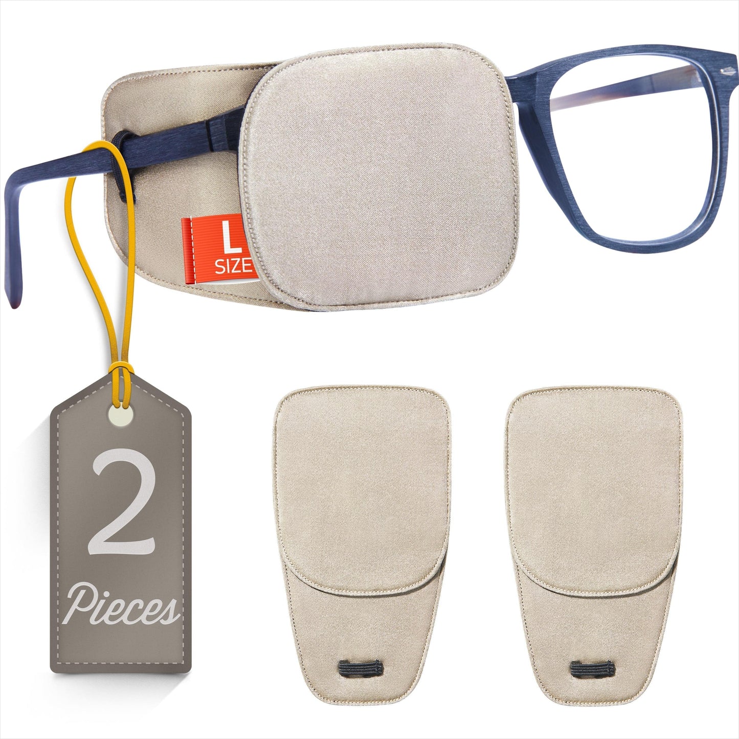 Astropic 2Pcs Silk Eye Patches for Glasses (Large, Vintage Khaki)