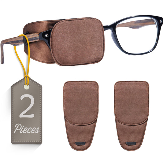Astropic 2Pcs Silk Eye Patches for Glasses (Medium, Chocolate Brown)