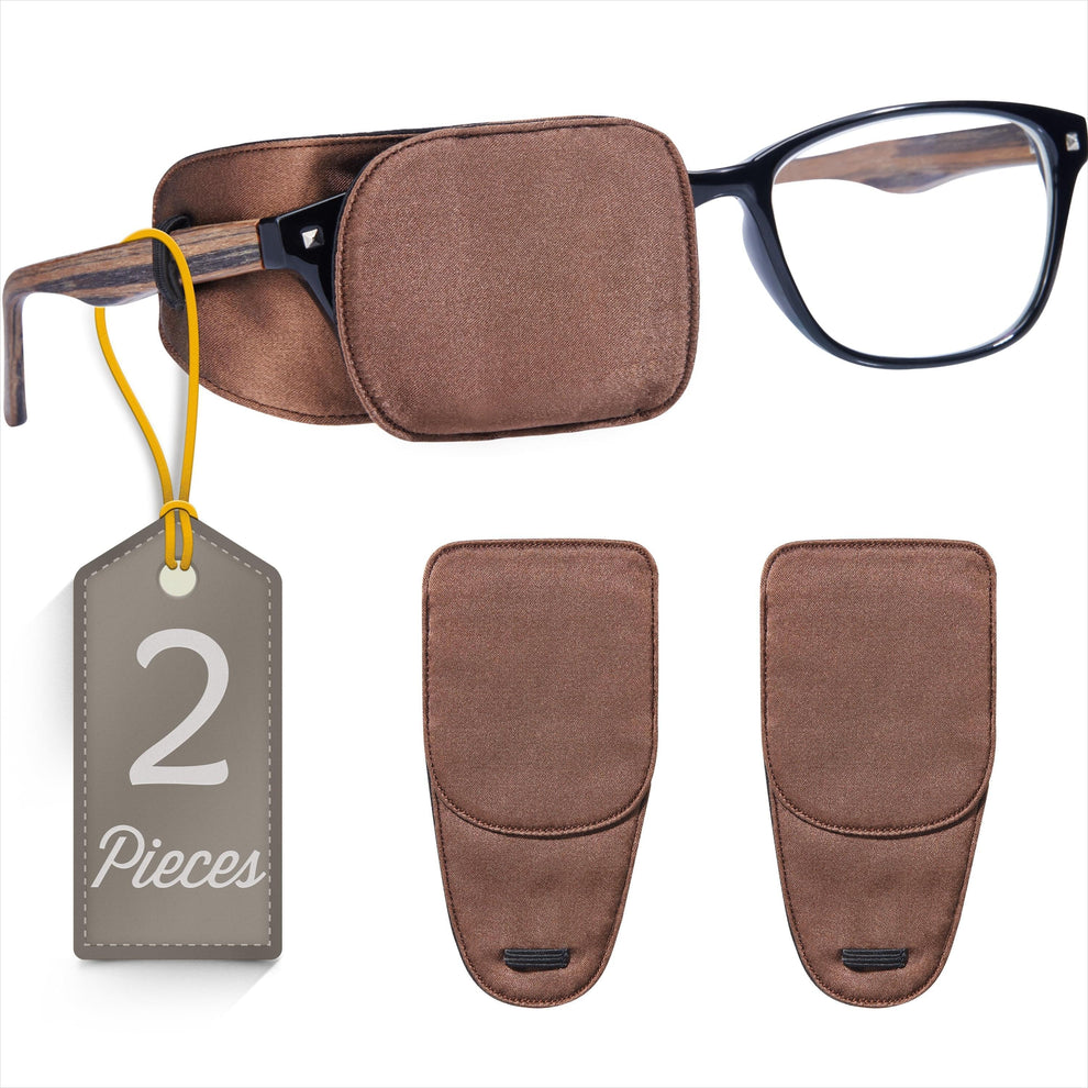 Astropic 2Pcs Silk Eye Patches for Glasses (Medium, Chocolate Brown)