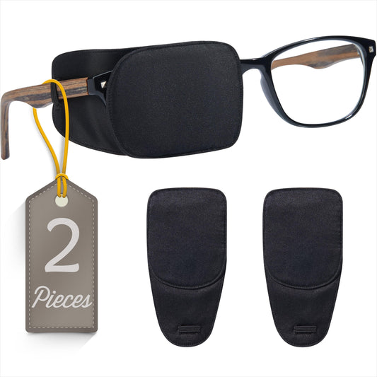 Astropic 2Pcs Silk Eye Patches for Glasses (Medium, Pure Black)