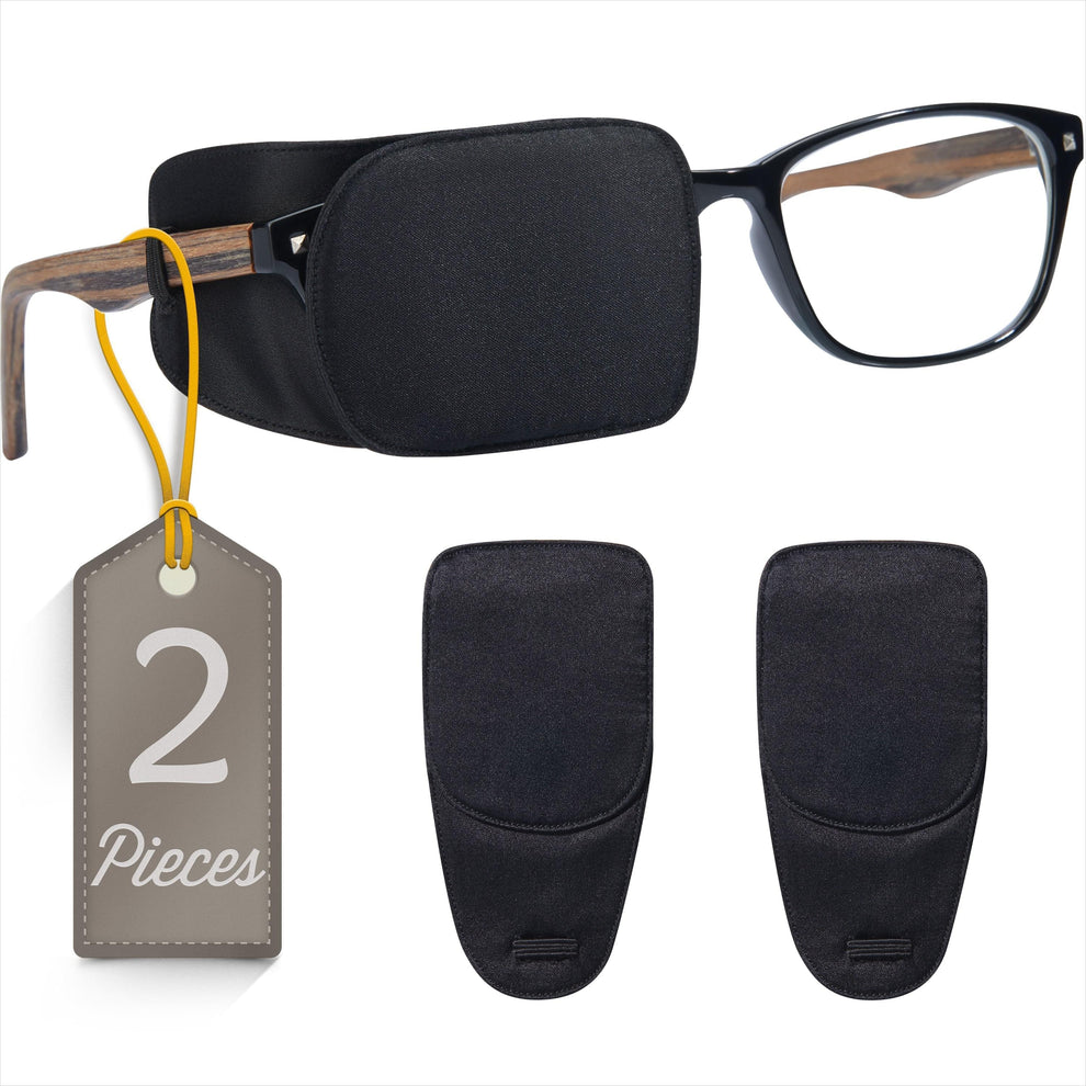 Astropic 2Pcs Silk Eye Patches for Glasses (Medium, Pure Black)