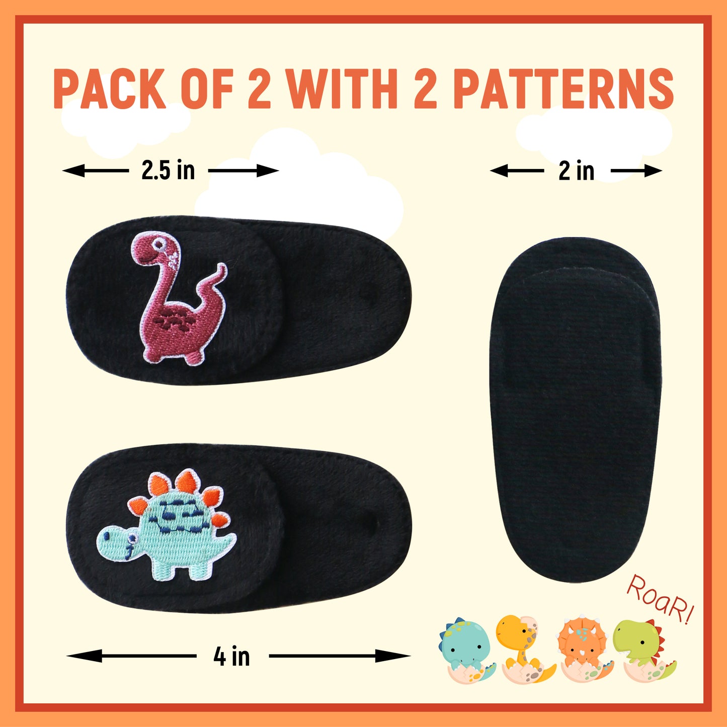 2Pcs Eye Patches for Kids Glasses (Dinosaur - Chestnut & Light Blue, Left Eye)