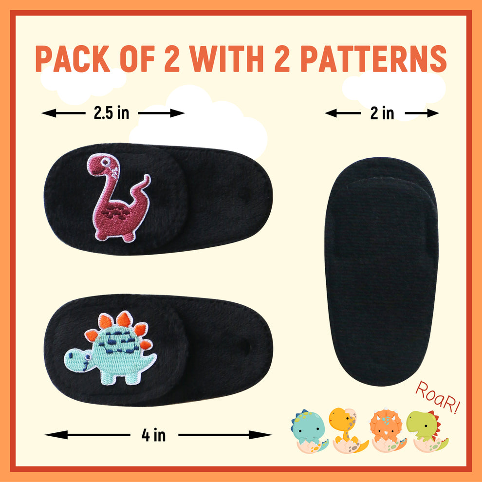 2Pcs Eye Patches for Kids Glasses (Dinosaur - Chestnut & Light Blue, Left Eye)