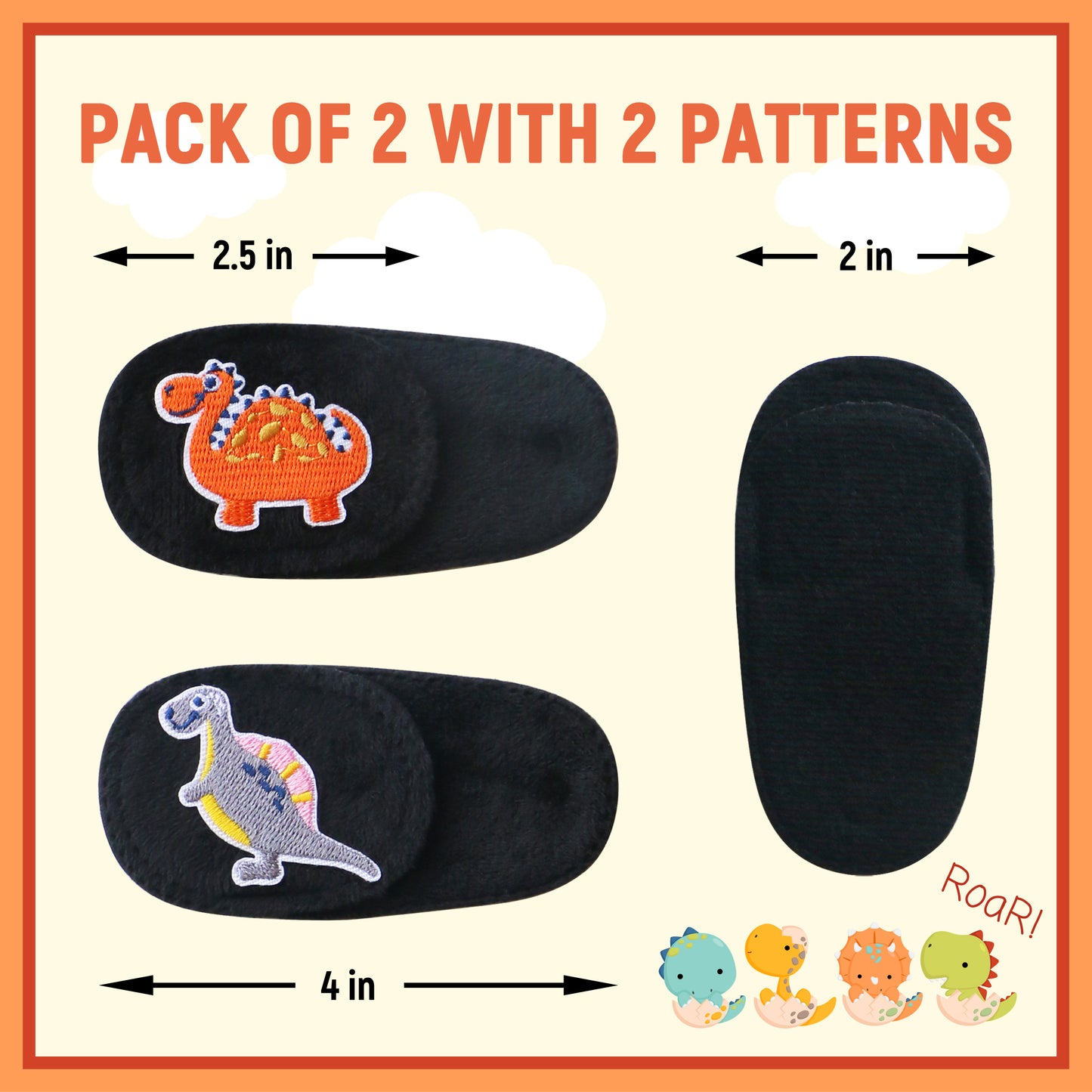 2Pcs Eye Patches for Kids Glasses (Dinosaur - Gray & Pumpkin, Left Eye)