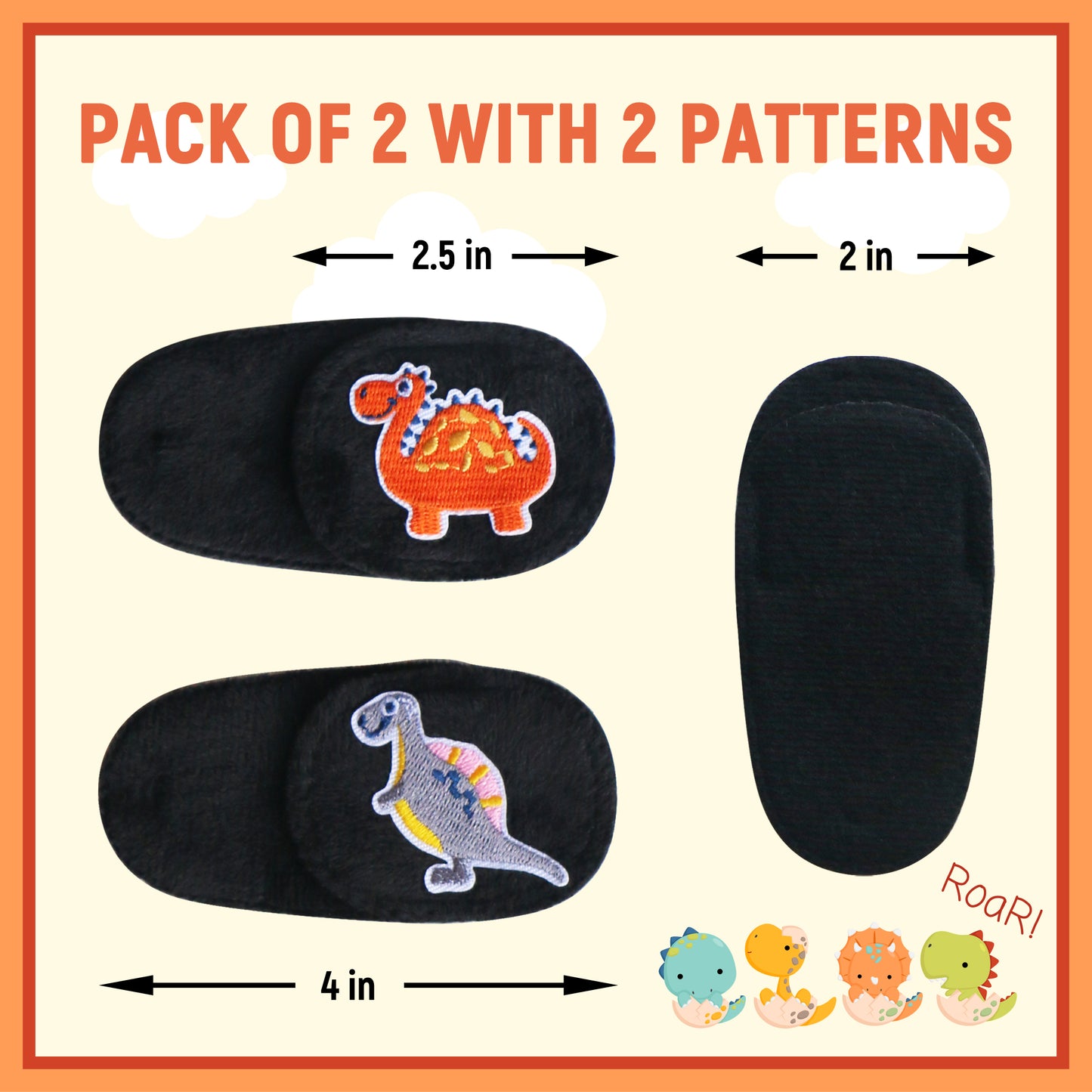 2Pcs Eye Patches for Kids Glasses (Dinosaur - Gray & Pumpkin, Right Eye)
