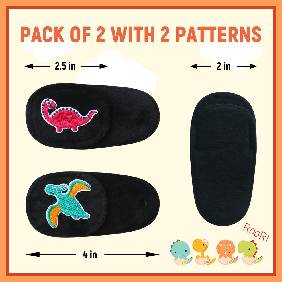 2Pcs Eye Patches for Kids Glasses (Dinosaur - Jungle Green & Wine Red, Left Eye)