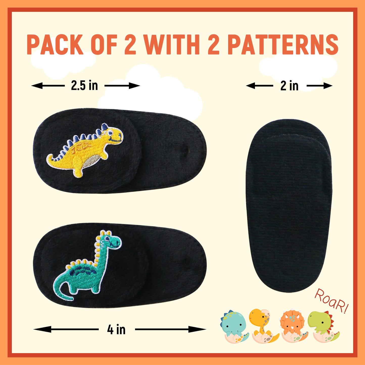 2Pcs Eye Patches for Kids Glasses (Dinosaur - Lemon Yellow & Jungle Green, Left Eye)