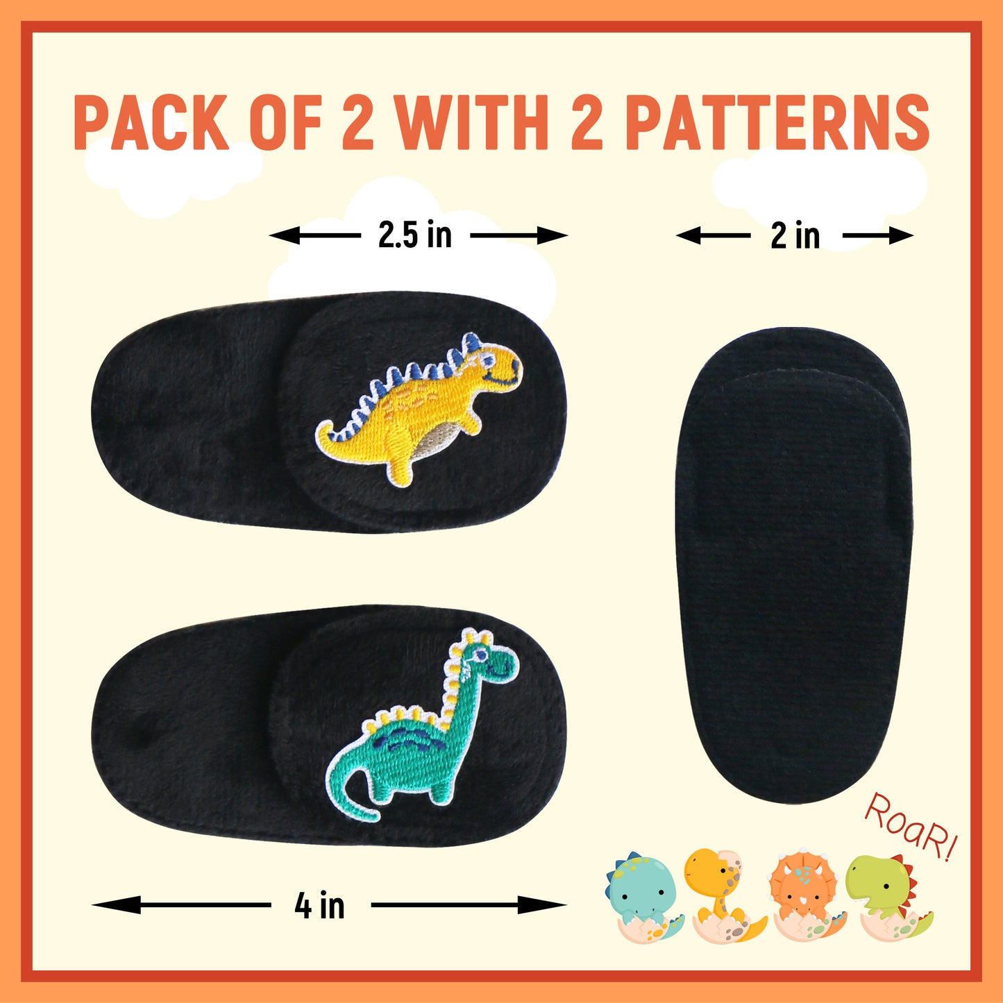 2Pcs Eye Patches for Kids Glasses (Dinosaur - Lemon Yellow & Jungle Green, Right Eye)