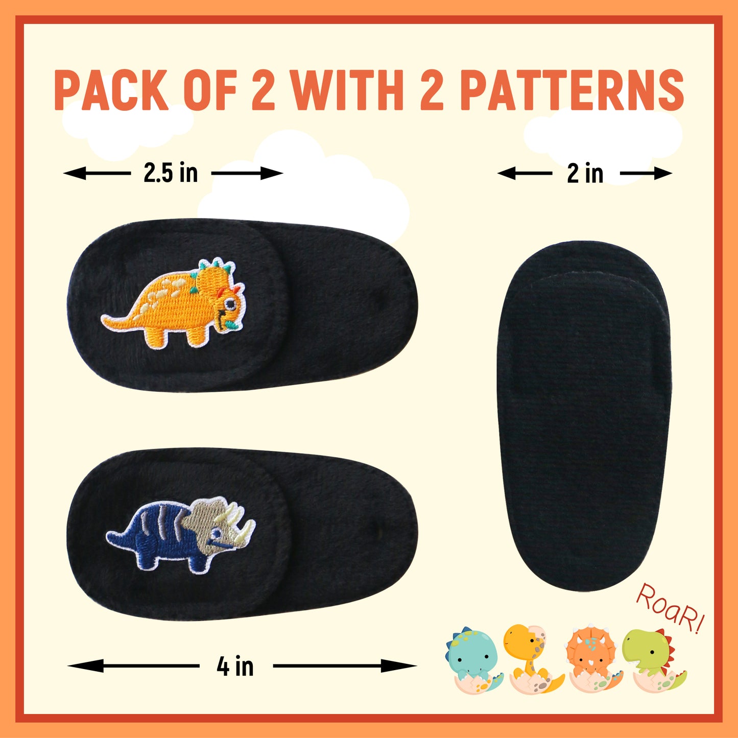 2Pcs Eye Patches for Kids Glasses (Dinosaur - Orange & Navy Blue, Left Eye)