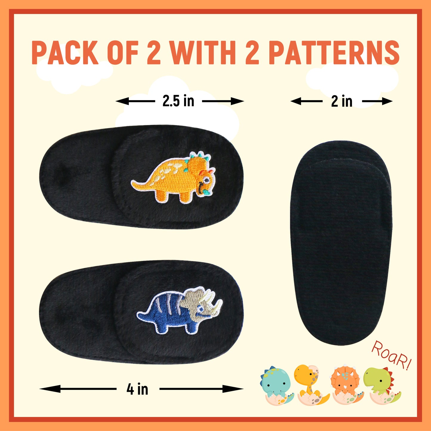 2Pcs Eye Patches for Kids Glasses (Dinosaur - Orange & Navy Blue, Right Eye)