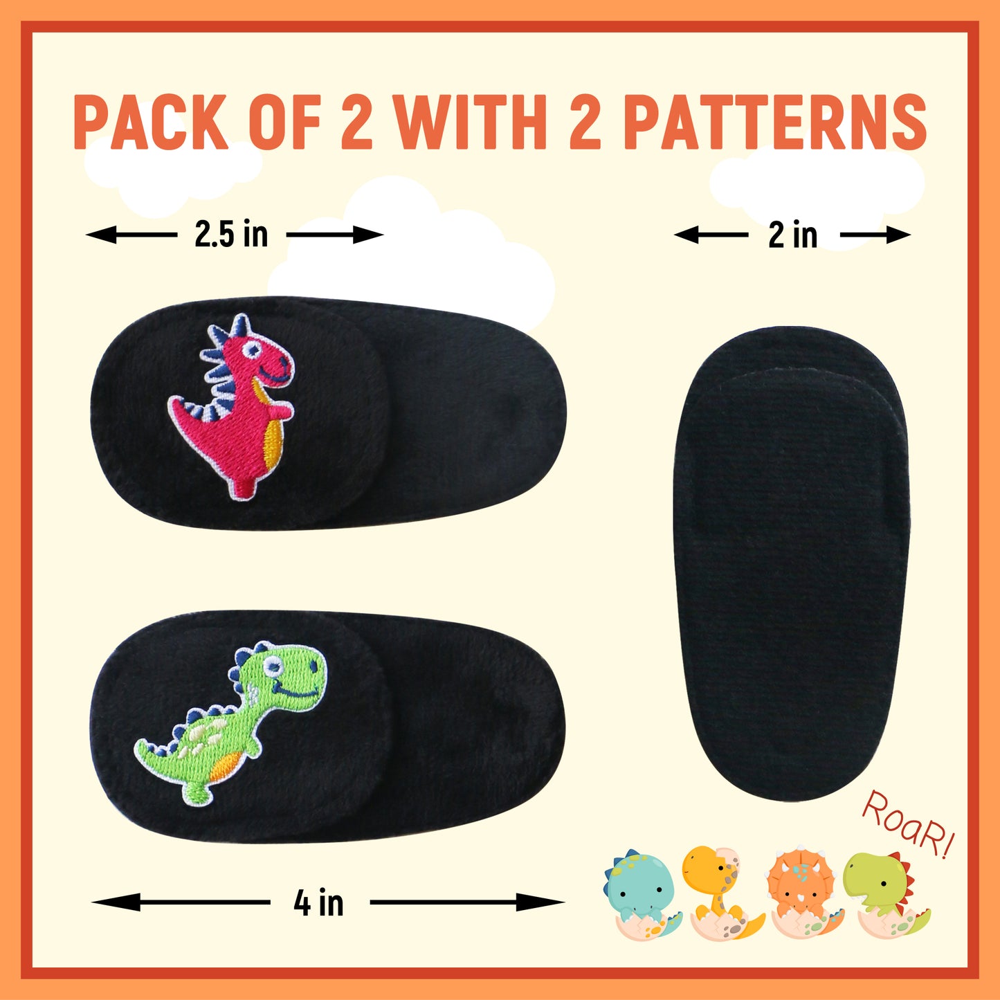 2Pcs Eye Patches for Kids Glasses (Dinosaur - Wine Red & Bright Green, Left Eye)