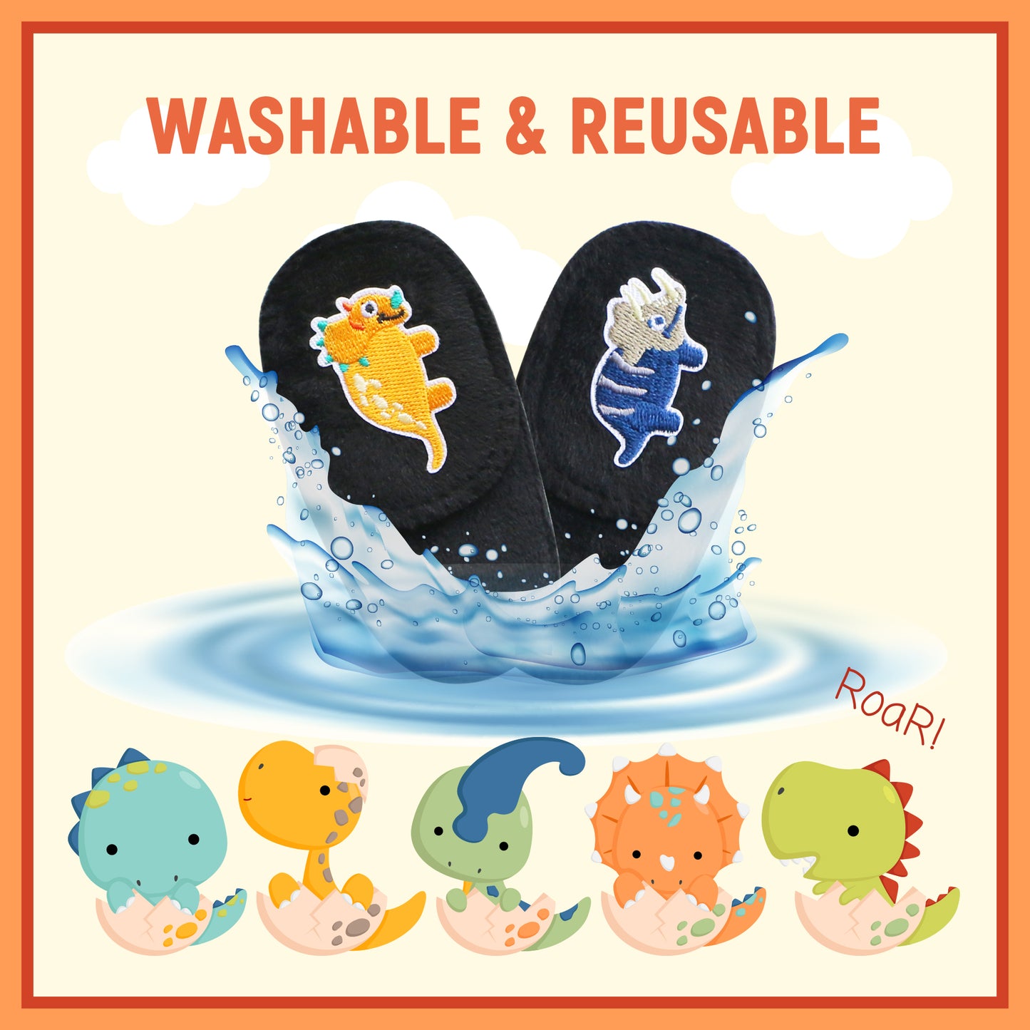 2Pcs Eye Patches for Kids Glasses (Dinosaur - Orange & Navy Blue, Right Eye)