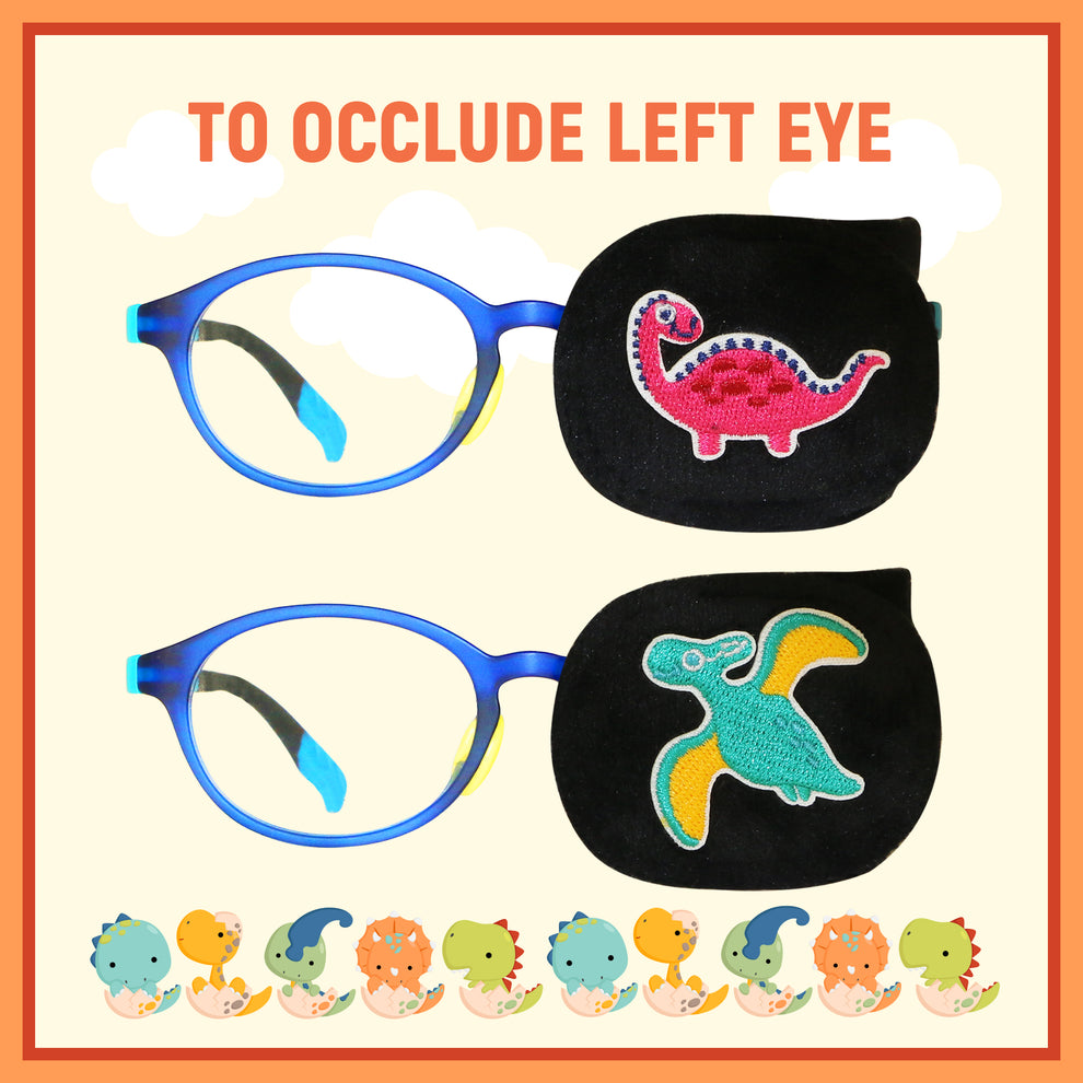 2Pcs Eye Patches for Kids Glasses (Dinosaur - Jungle Green & Wine Red, Left Eye)