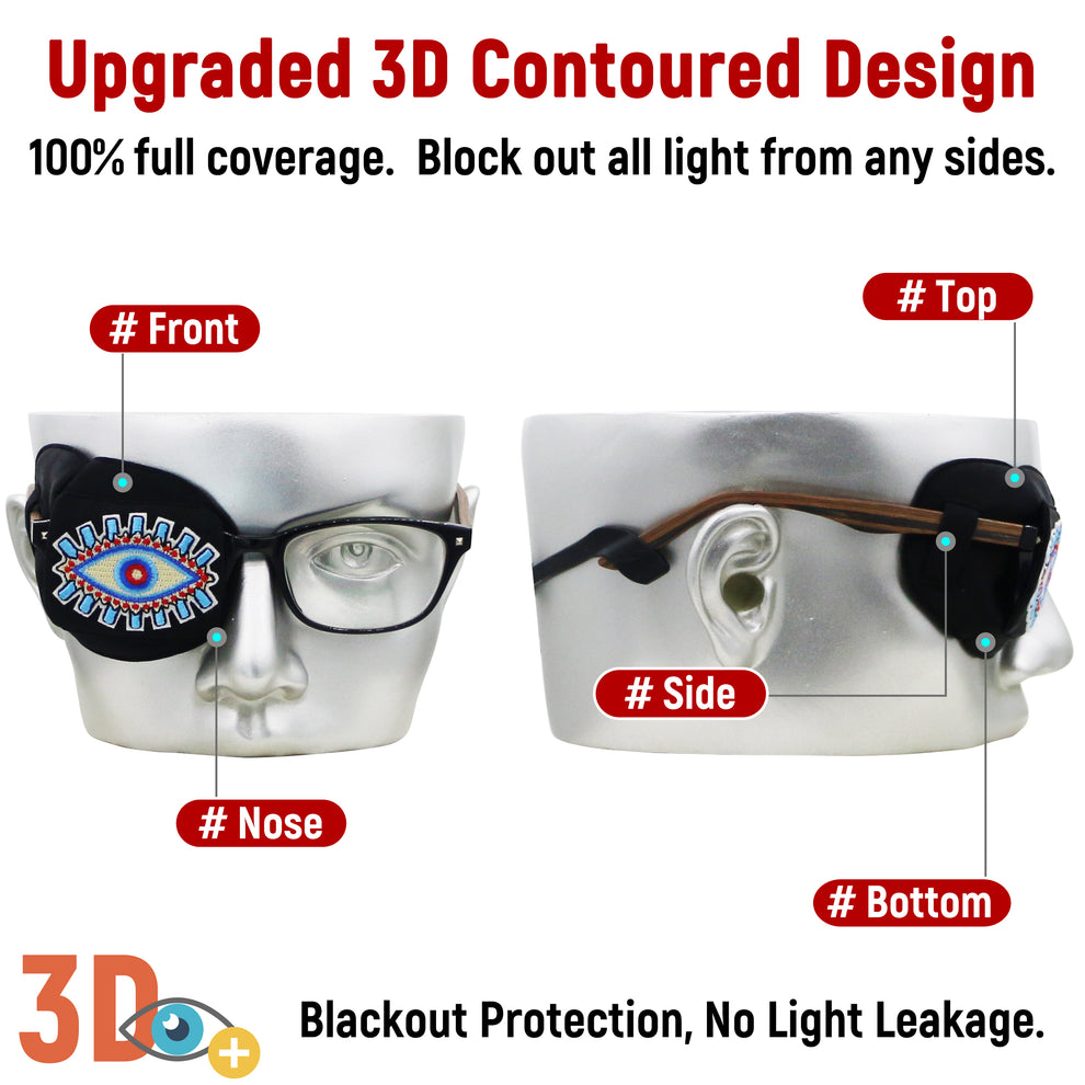 3D Silk Eye Patch for Adults Kids | Medical Eye Patch for Glasses (Balck - Evil Eye, Right Eye)
