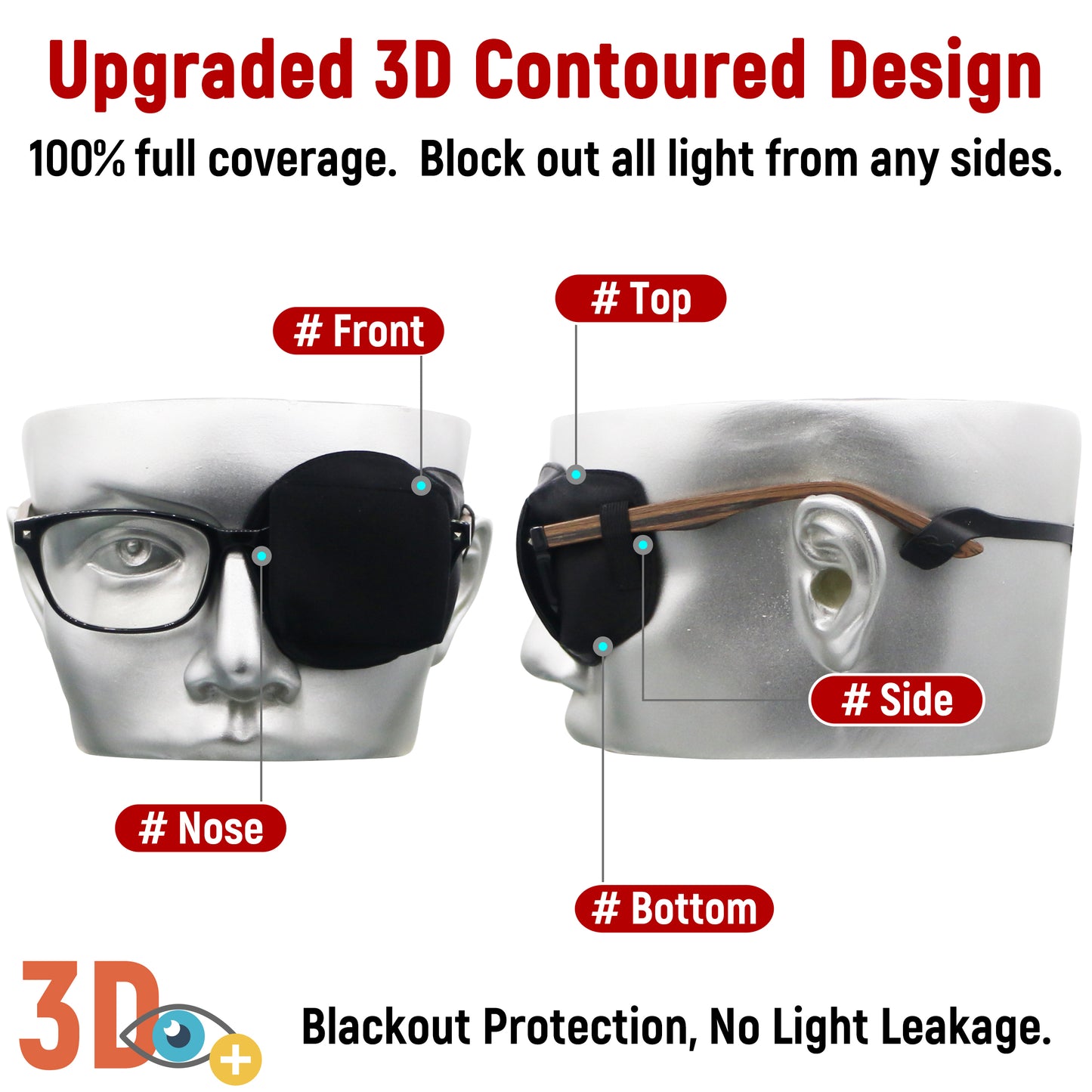 3D Silk Eye Patch for Adults Kids | Medical Eye Patch for Glasses (Balck, Left Eye)