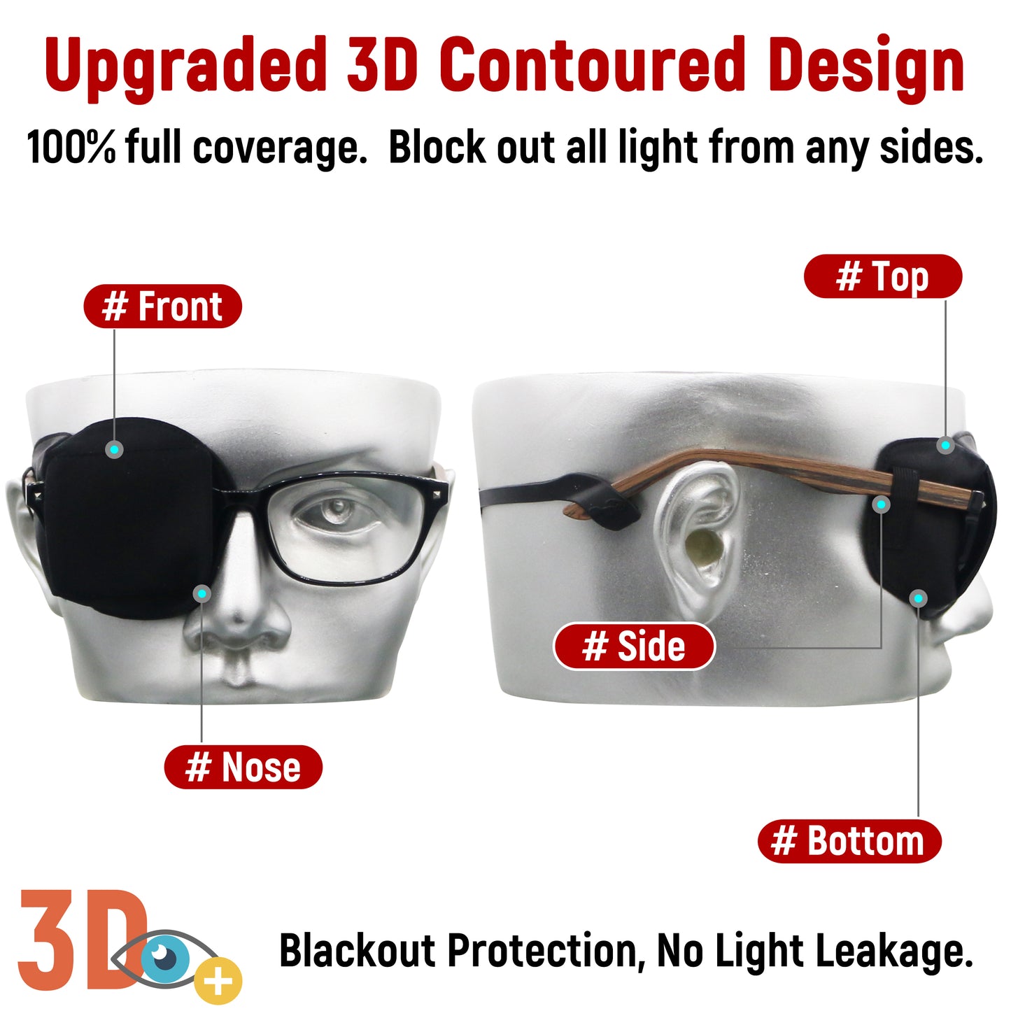 3D Silk Eye Patch for Adults Kids | Medical Eye Patch for Glasses (Balck, Right Eye)