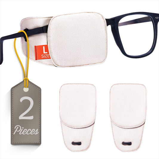 Astropic 2Pcs Silk Eye Patches for Glasses (Large, Creamy Beige)