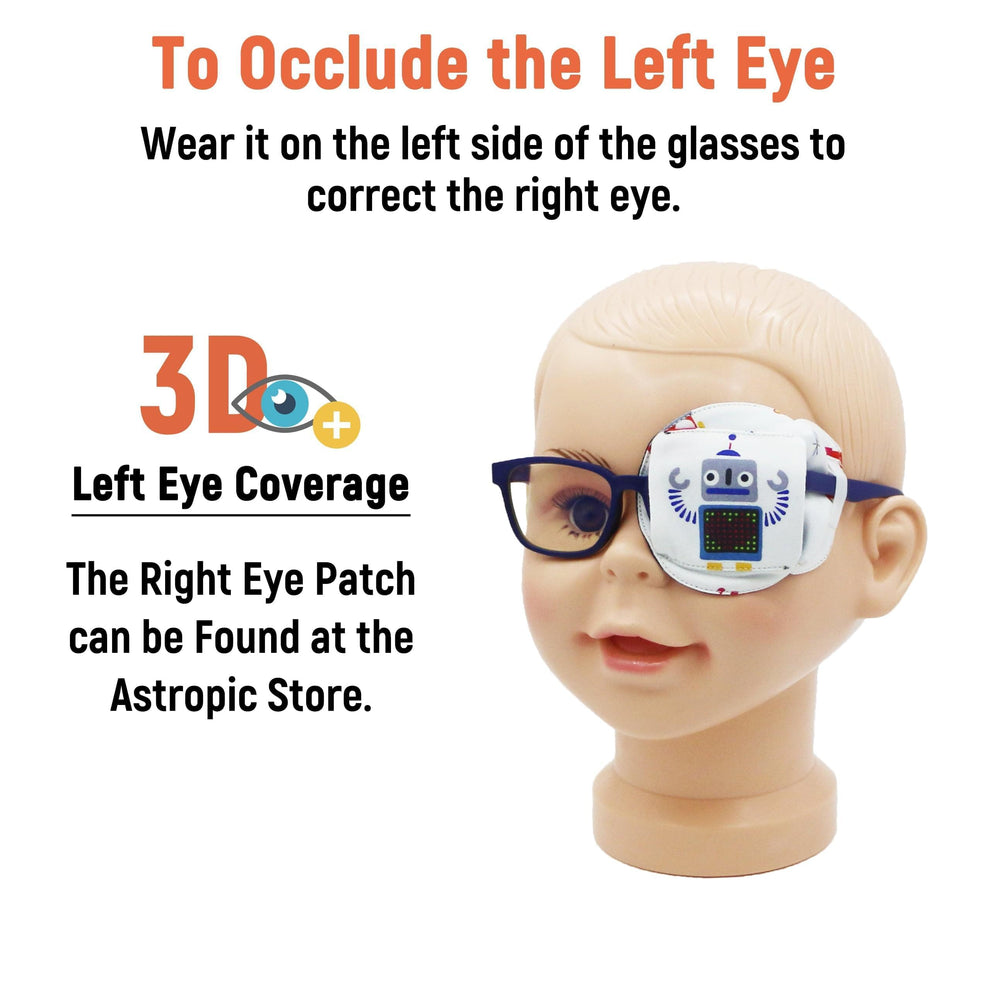 3D Cotton & Silk Eye Patch for Kids Boys Glasses (Gray Robot, Left Eye)