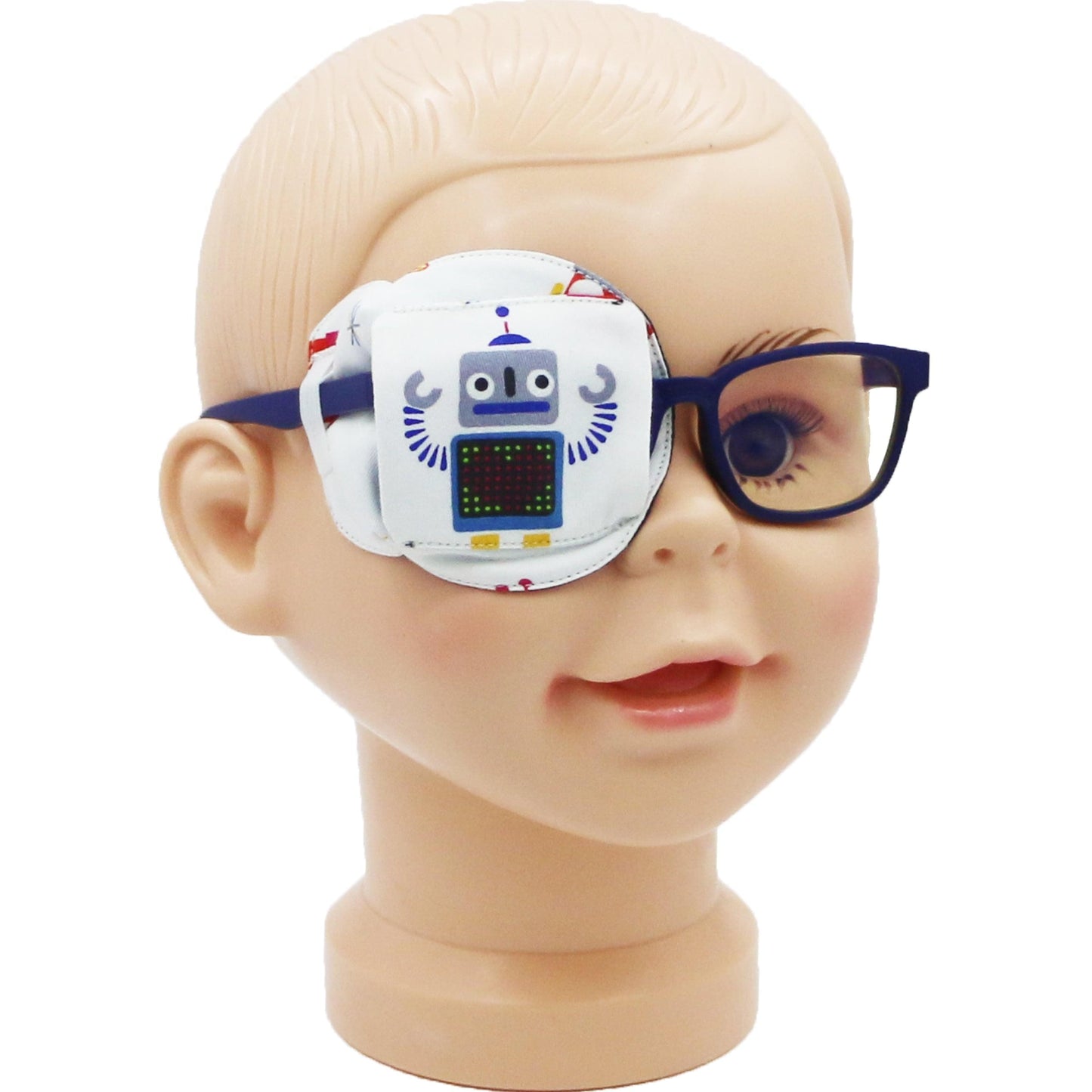 3D Cotton & Silk Eye Patch for Kids Boys Glasses (Gray Robot, Right Eye)
