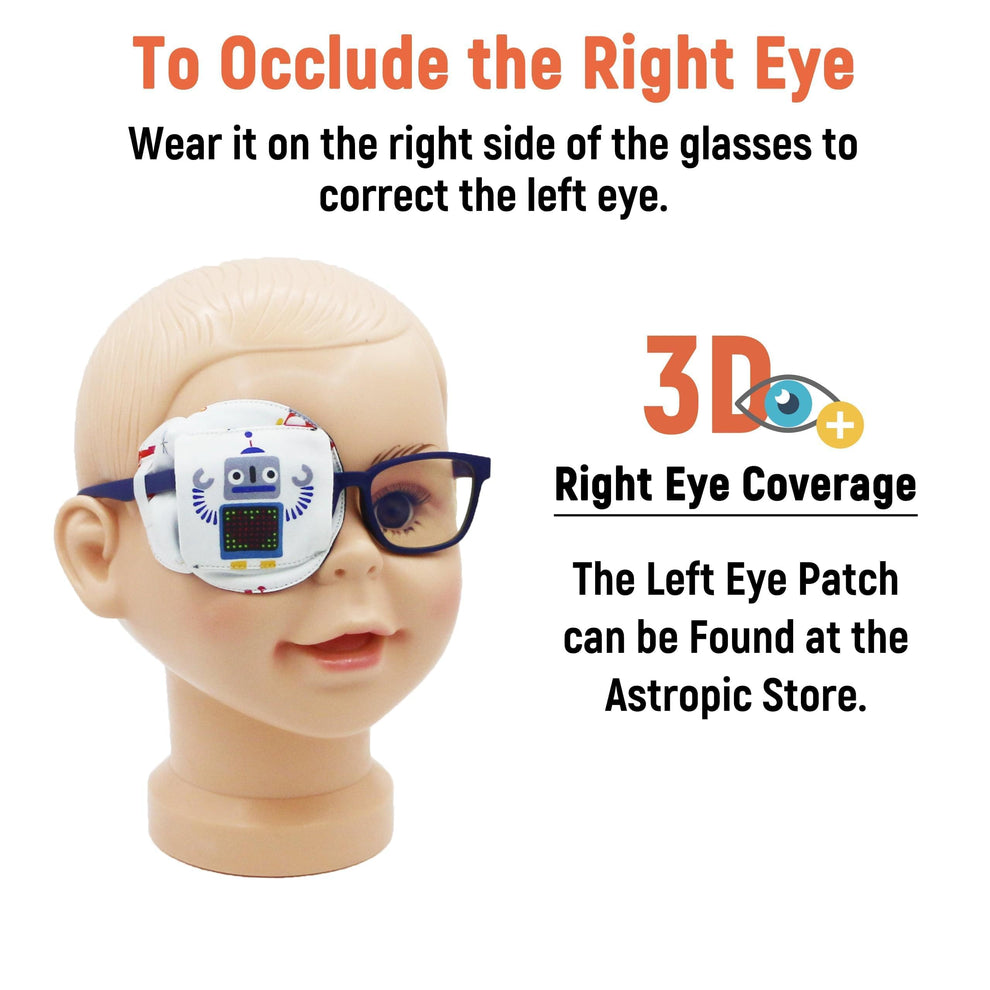 3D Cotton & Silk Eye Patch for Kids Boys Glasses (Gray Robot, Right Eye)