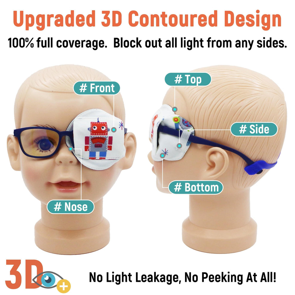 3D Cotton & Silk Eye Patch for Kids Boys Glasses (Red Robot, Left Eye)