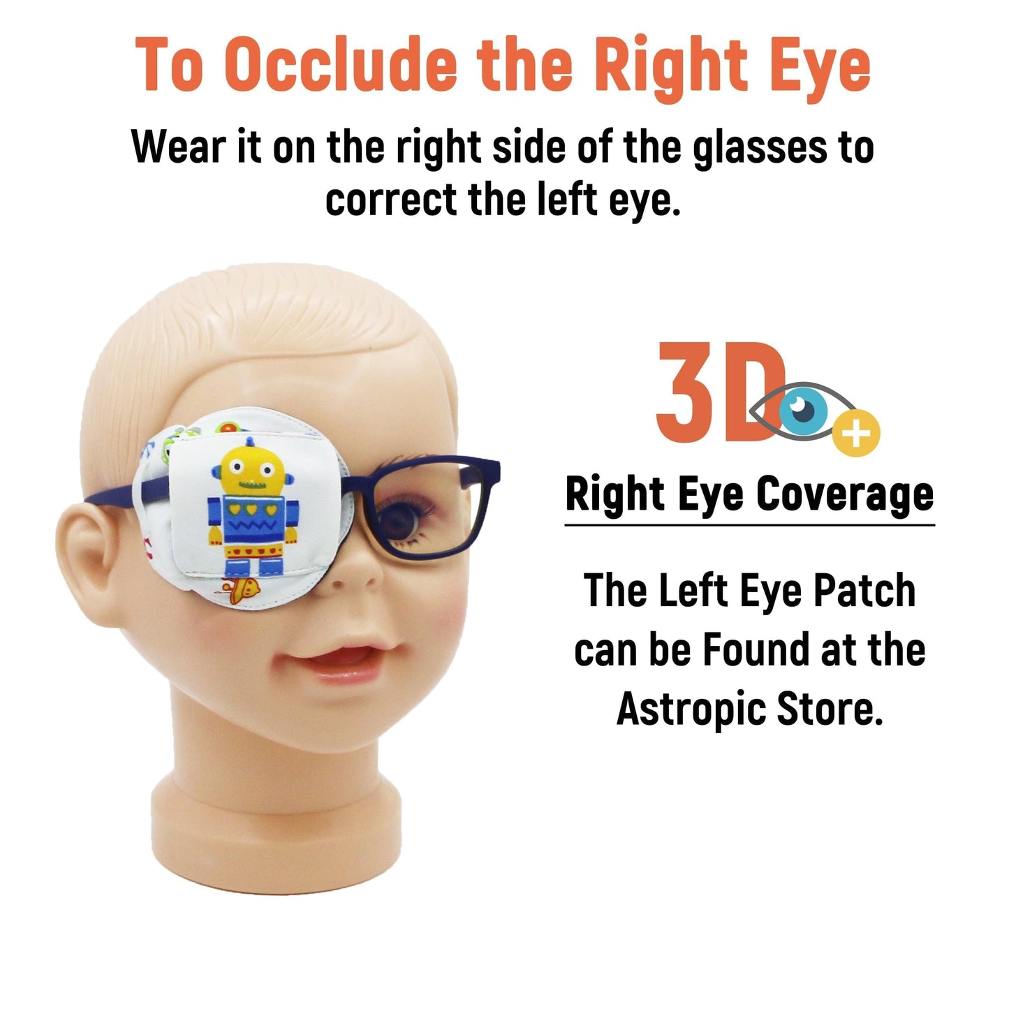 3D Cotton & Silk Eye Patch for Kids Boys Glasses (Yellow Robot, Right Eye)