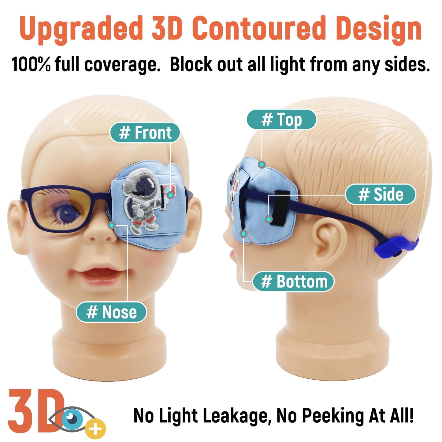 3D Silk Eye Patch for Kids Boys Glasses (Blue Astronaut, Left Eye)