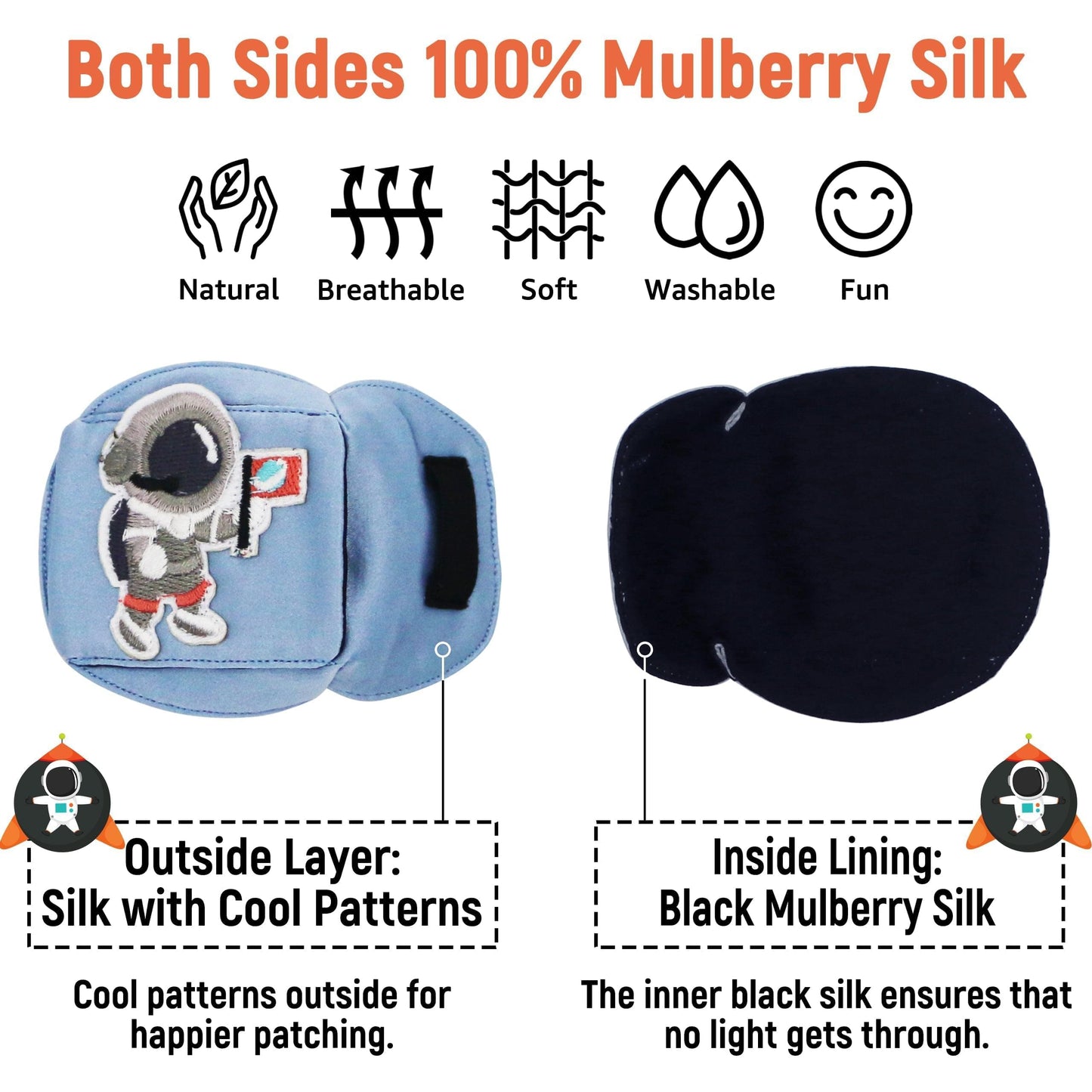 3D Silk Eye Patch for Kids Boys Glasses (Blue Astronaut, Left Eye)