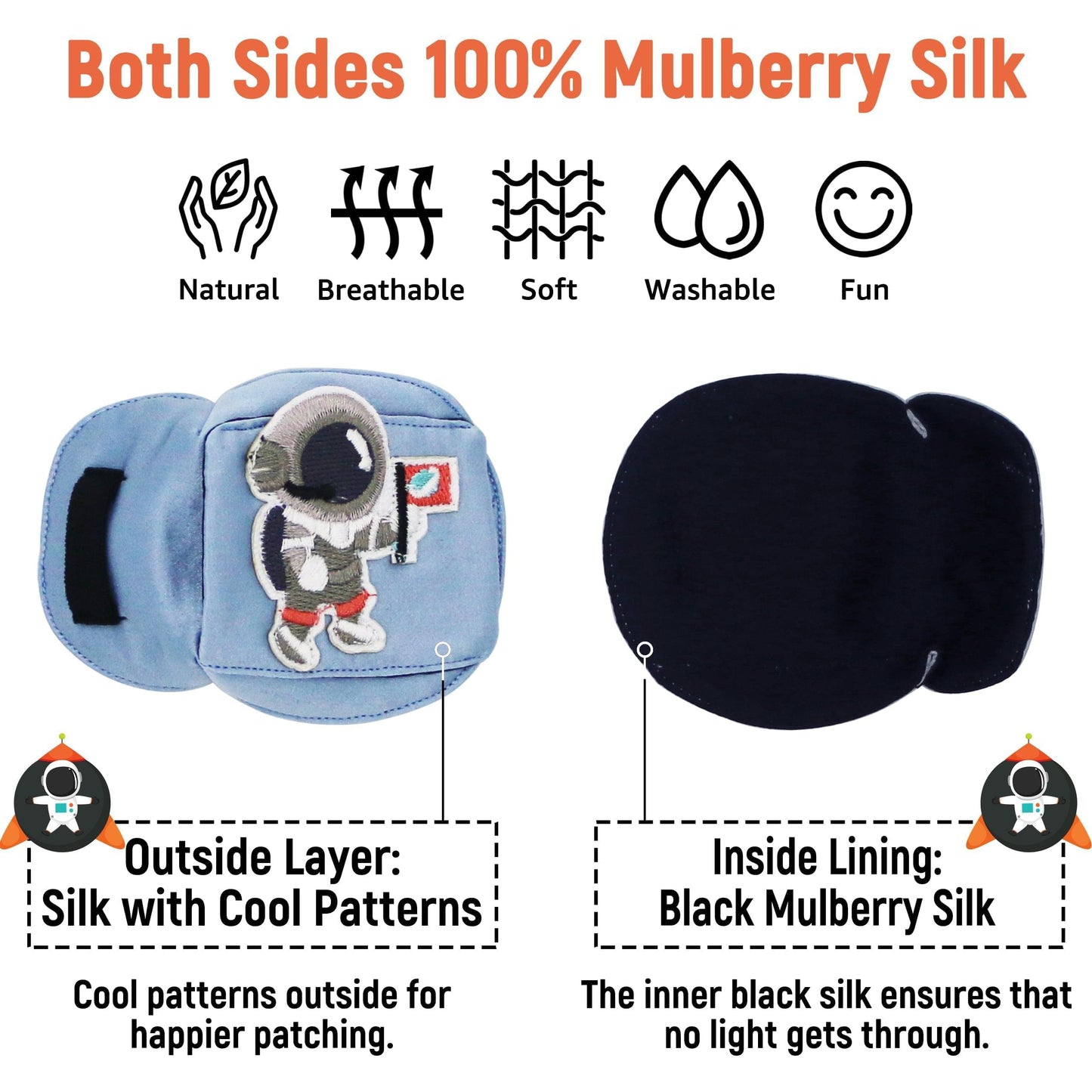 3D Silk Eye Patch for Kids Boys Glasses (Blue Astronaut, Right Eye)
