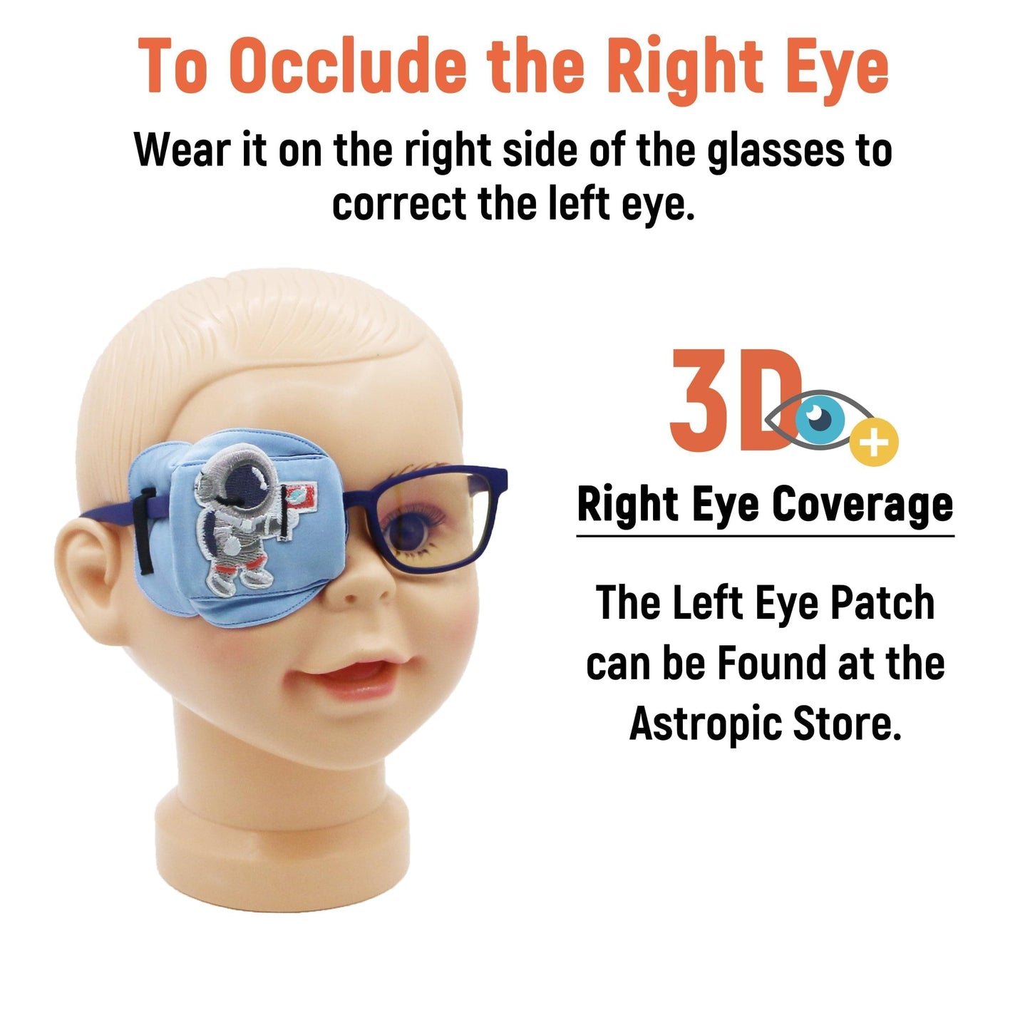 3D Silk Eye Patch for Kids Boys Glasses (Blue Astronaut, Right Eye)
