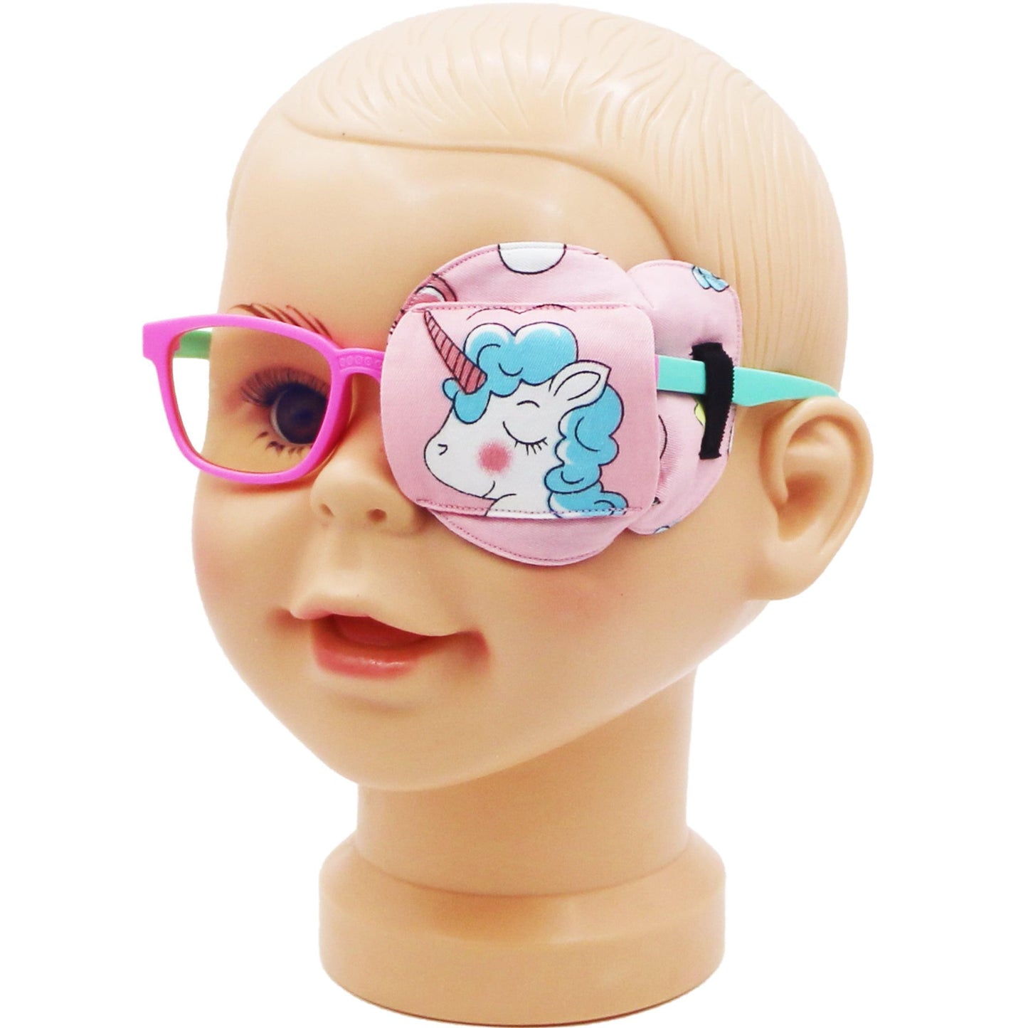 3D Cotton & Silk Eye Patch for Kids Girls Glasses (Blue Hair Unicorn, Left Eye)