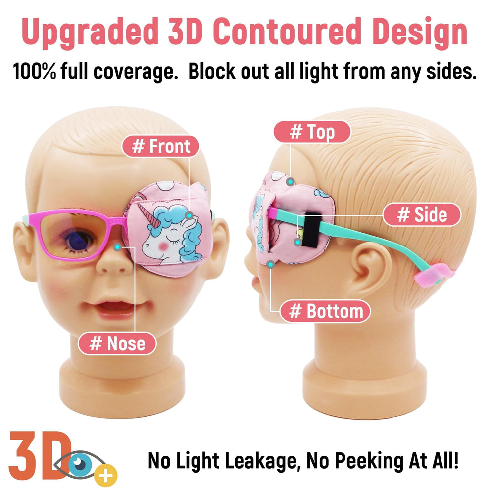 3D Cotton & Silk Eye Patch for Kids Girls Glasses (Blue Hair Unicorn, Left Eye)