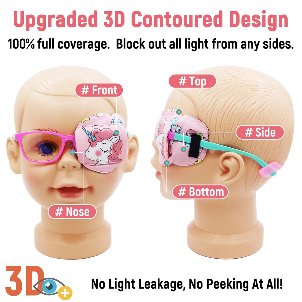 3D Cotton & Silk Eye Patch for Kids Girls Glasses (Pink Hair Unicorn, Left Eye)