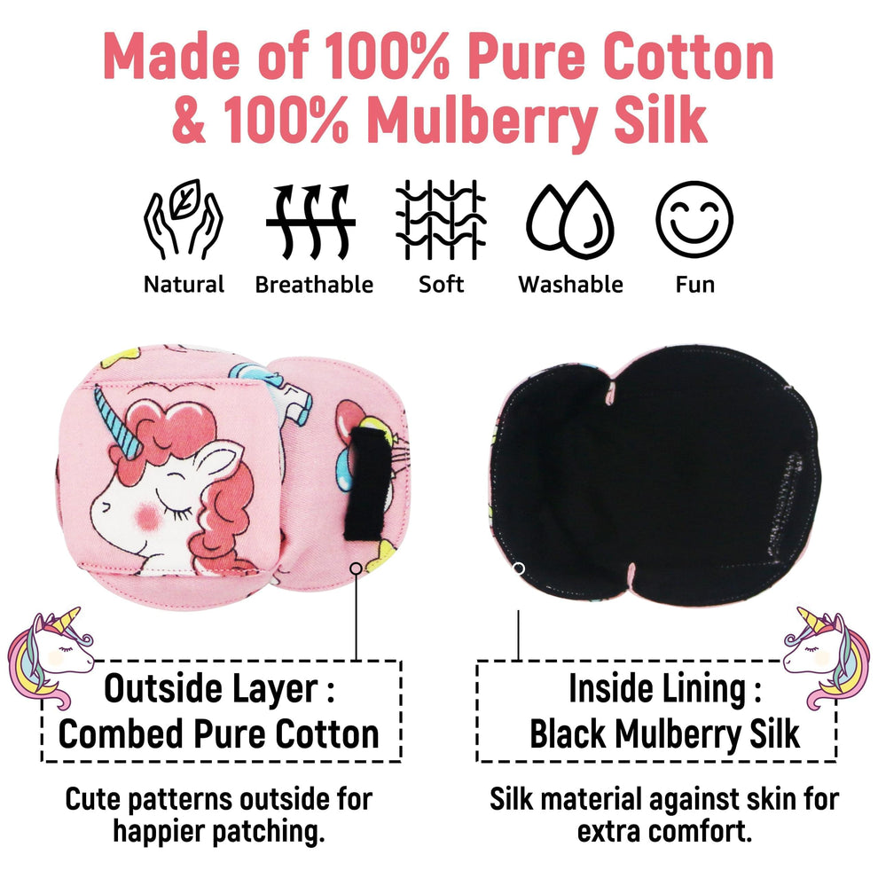 3D Cotton & Silk Eye Patch for Kids Girls Glasses (Pink Hair Unicorn, Left Eye)