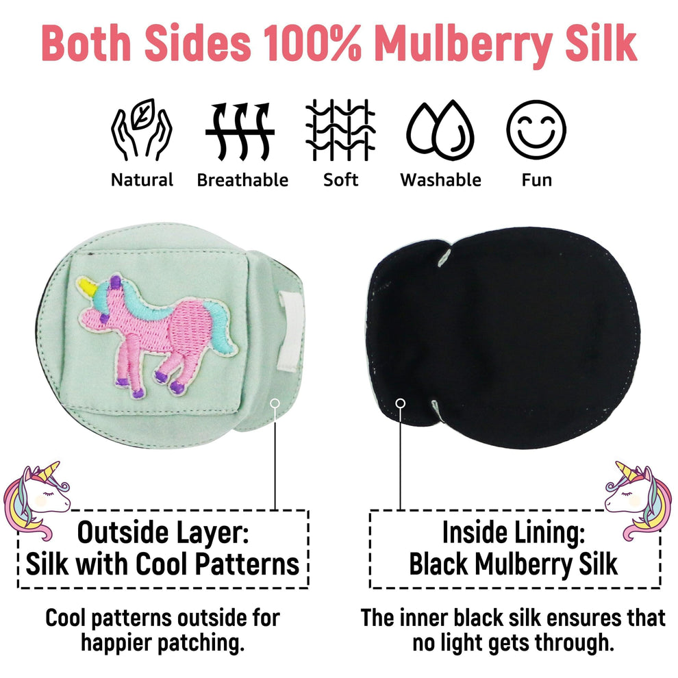 3D Silk Eye Patch for Kids Girls Glasses (Pink Unicorn, Left Eye)