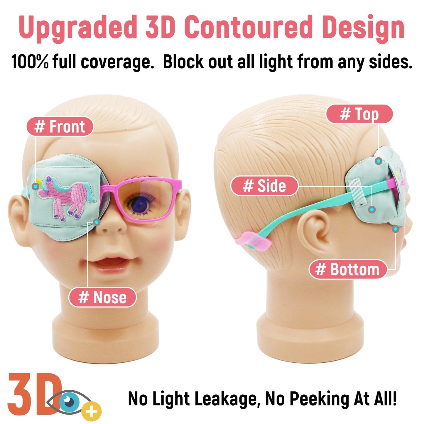 3D Silk Eye Patch for Kids Girls Glasses (Pink Unicorn, Right Eye)