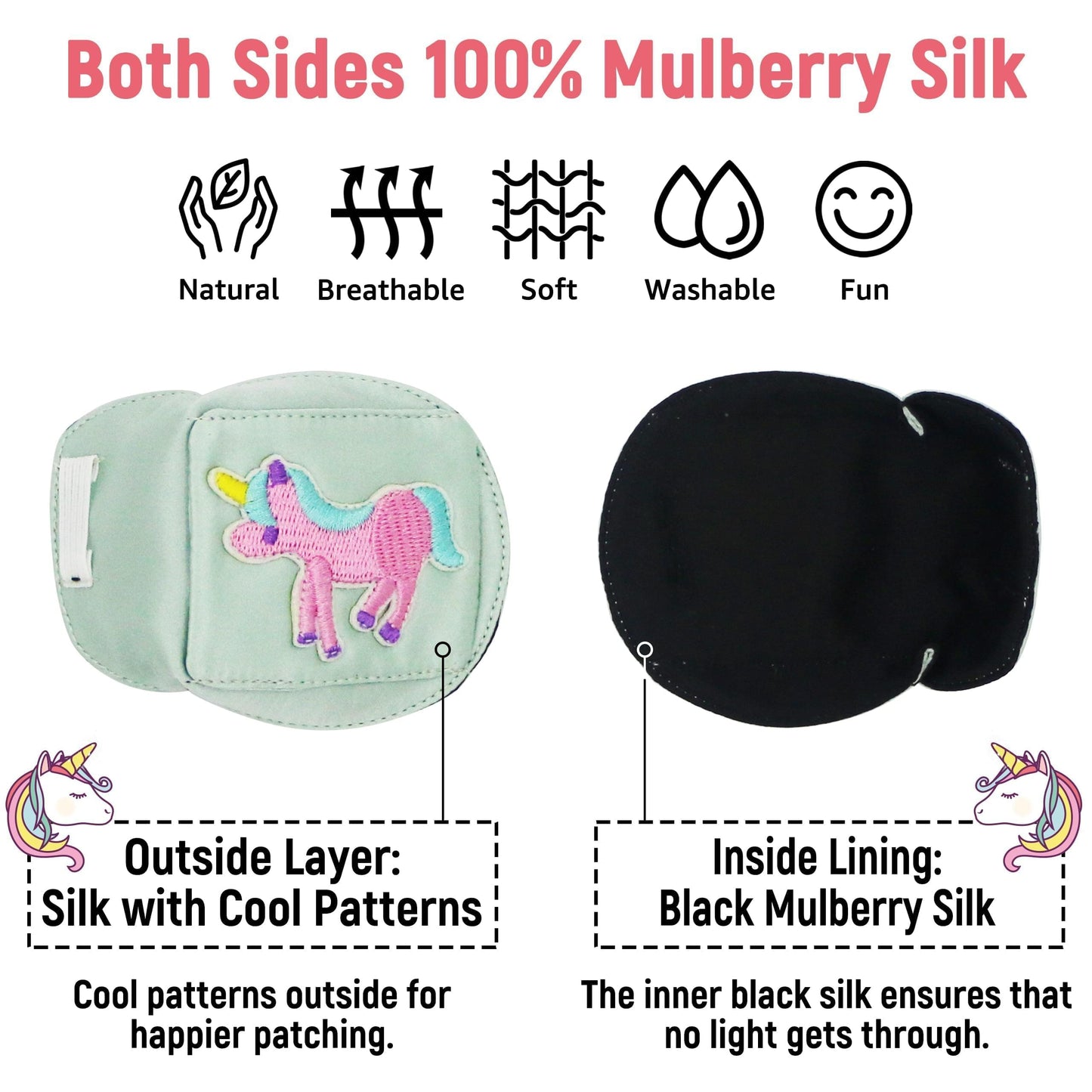 3D Silk Eye Patch for Kids Girls Glasses (Pink Unicorn, Right Eye)