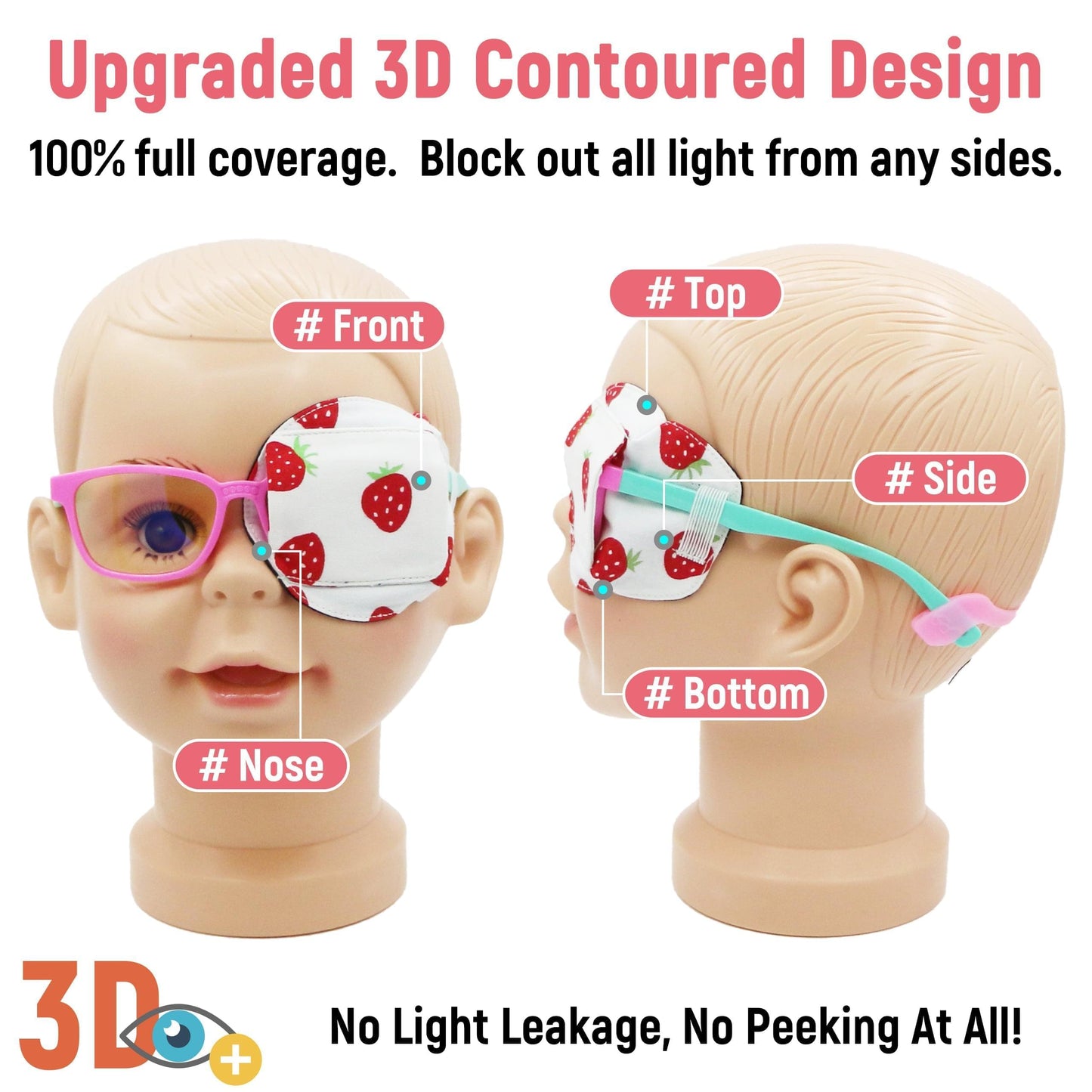 3D Cotton & Silk Eye Patch for Kids Girls Glasses (Strawberry, Left Eye)