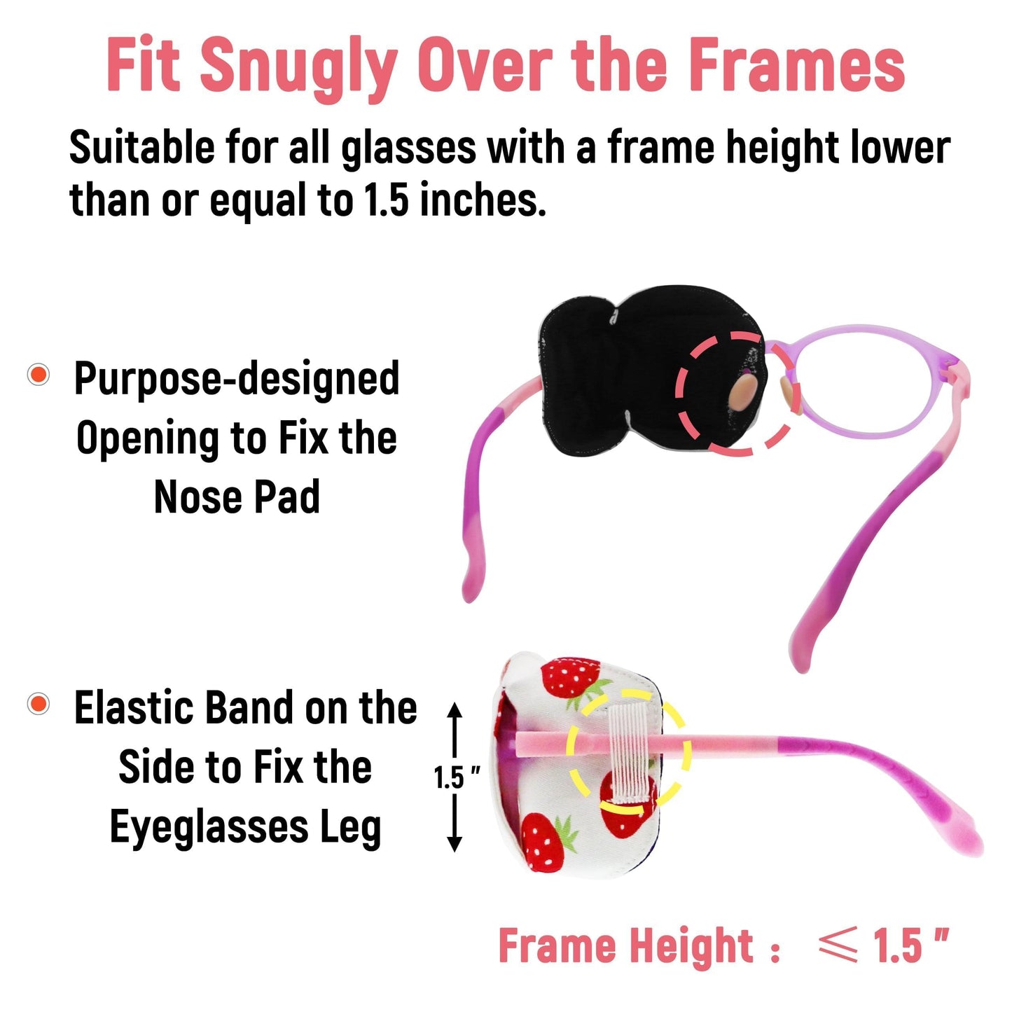 3D Cotton & Silk Eye Patch for Kids Girls Glasses (Strawberry, Left Eye)