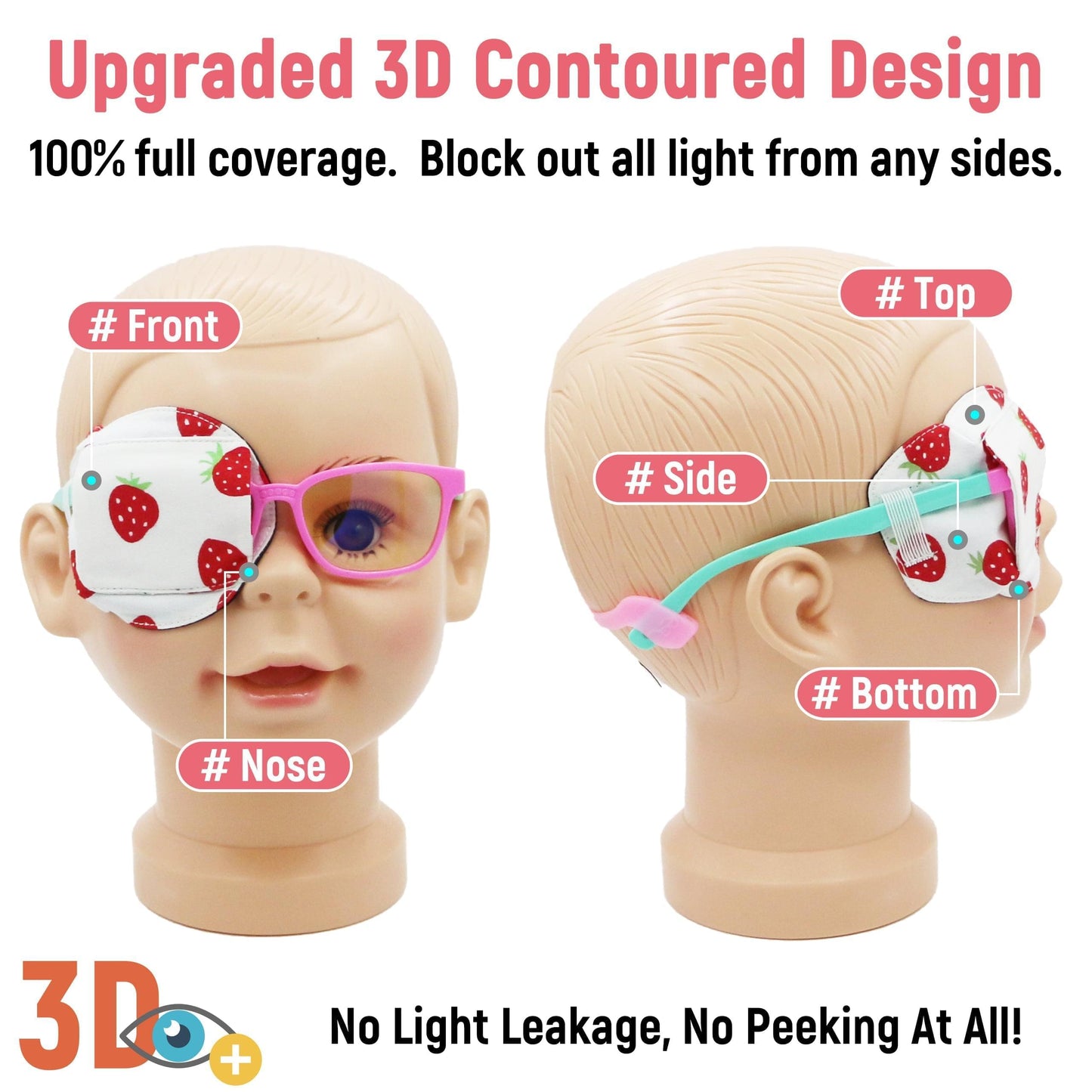 3D Cotton & Silk Eye Patch for Kids Girls Glasses (Strawberry, Right Eye)