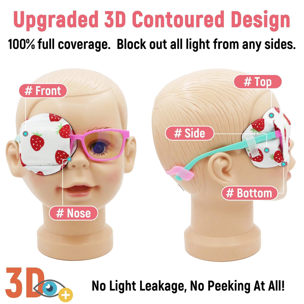 3D Cotton & Silk Eye Patch for Kids Girls Glasses (Strawberry, Right Eye)