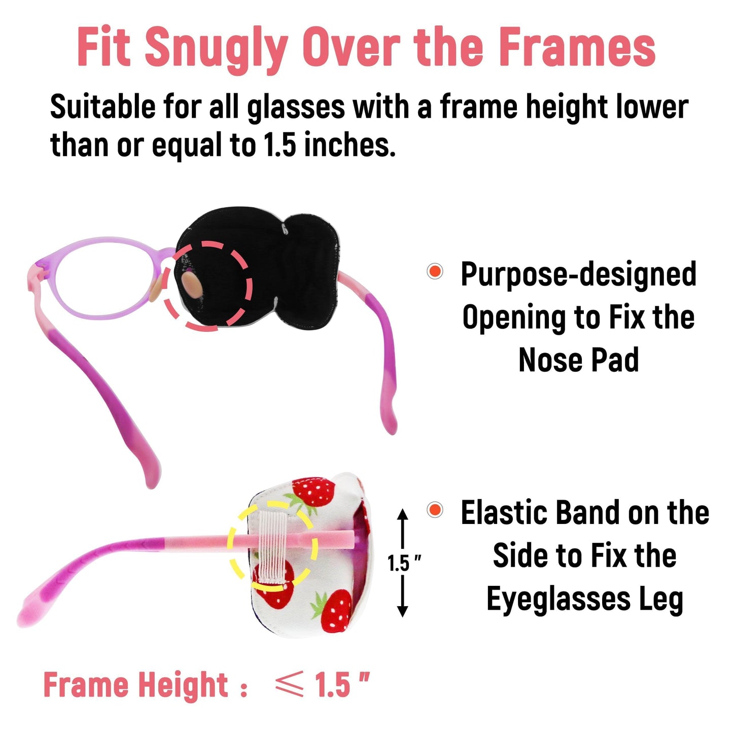 3D Cotton & Silk Eye Patch for Kids Girls Glasses (Strawberry, Right Eye)