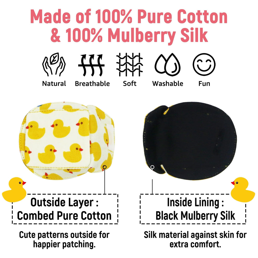 3D Cotton & Silk Eye Patch for Kids Girls Glasses (Yellow Duck, Left Eye)