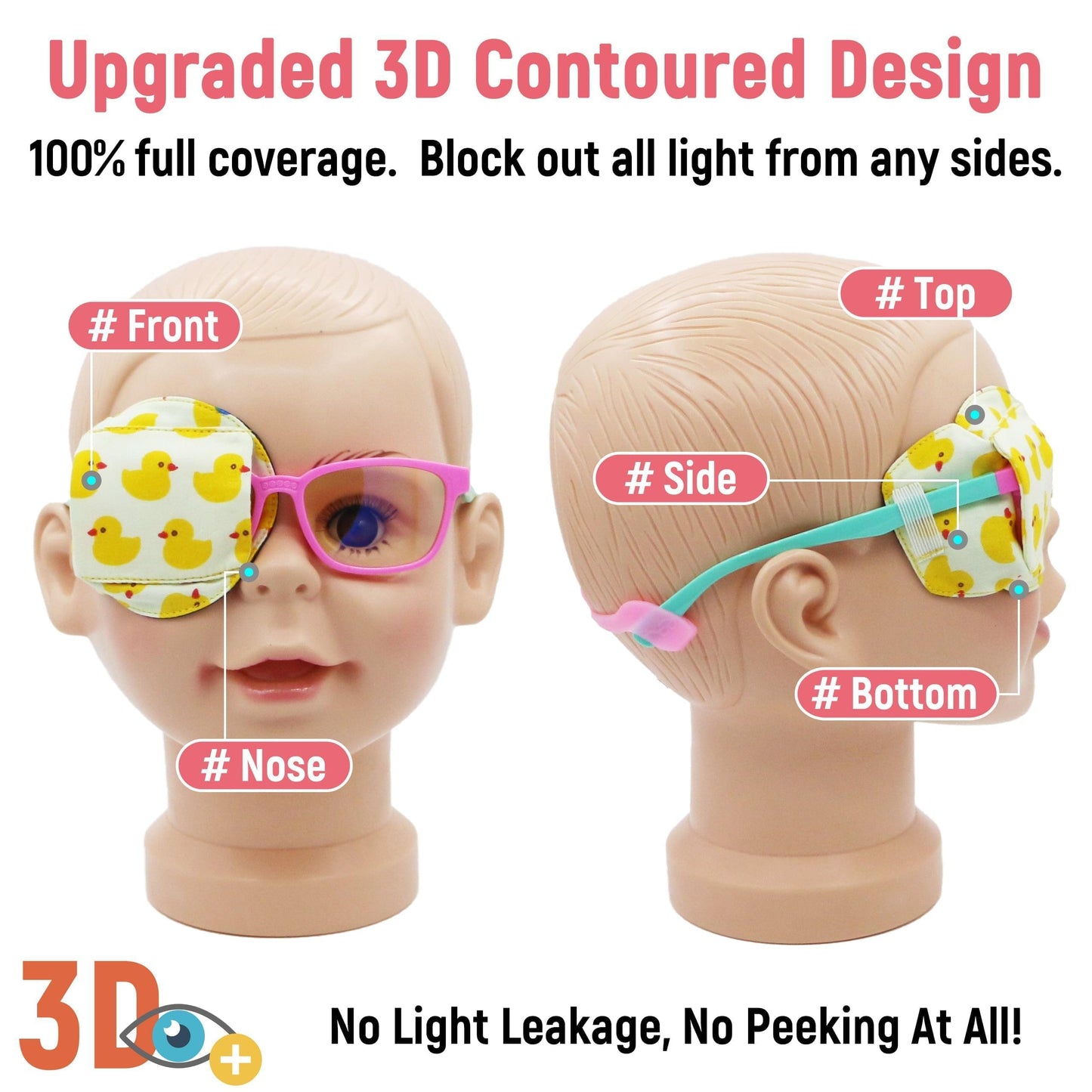 3D Cotton & Silk Eye Patch for Kids Girls Glasses (Yellow Duck, Right Eye)