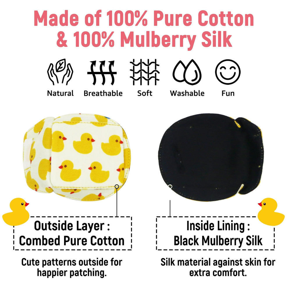 3D Cotton & Silk Eye Patch for Kids Girls Glasses (Yellow Duck, Right Eye)