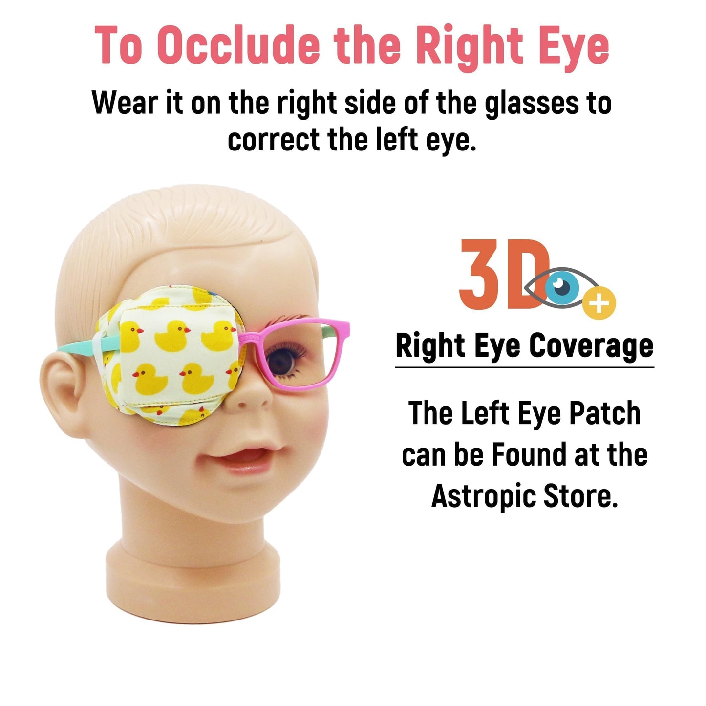 3D Cotton & Silk Eye Patch for Kids Girls Glasses (Yellow Duck, Right Eye)