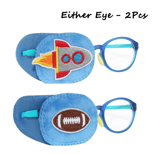 2Pcs Eye Patches for Kids Glasses (Rocket & Football)
